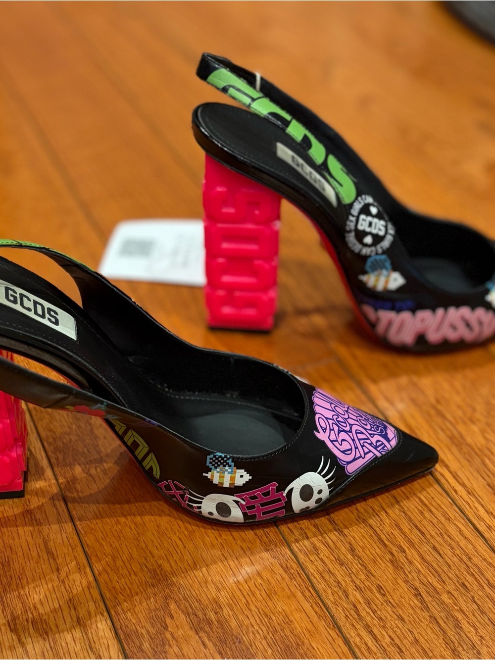 GCDS Graphic Slingback - Hot Pink Block Heel Size 39